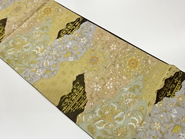 JAPANESE FUKURO OBI / WOVEN FLOWER CREST / BY HATTORI ORIMONO